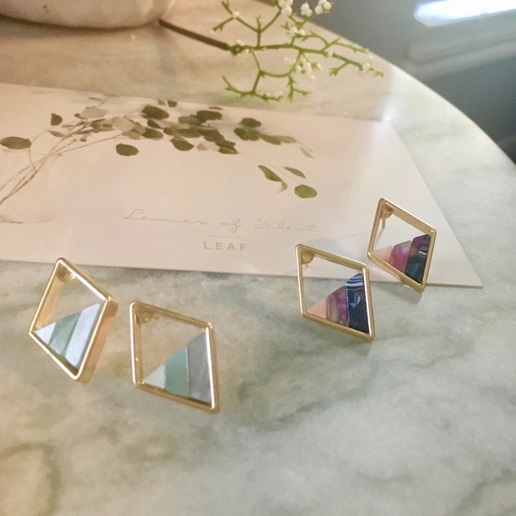 Sterling Silver Contrast Acrylic Tortoise Shell Bar Gold Earrings - Picture 7 of 9